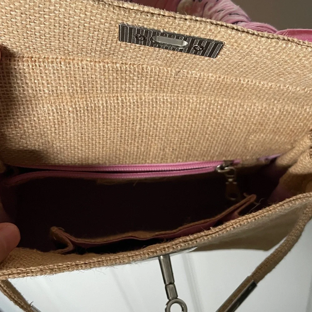 Luna Sarah by Mamour St Barth Burlap Handbag With Shoulder Strap Resortwear